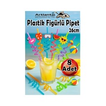 Figürlü Pipet 8 Adet Sevimli Renkli Kıvrımlı Pipet 26 Cm Dekoratif Kokteyl Yıkanabilir Emoji Çocuklar İçin Diğer