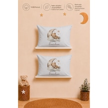 İsme Özel Kız Bebek 2'li Yastık Kılıfı 35x45 Cm %100 Pamuk Organik Baskılı İsimli Bebek Hediyesi 1051y2