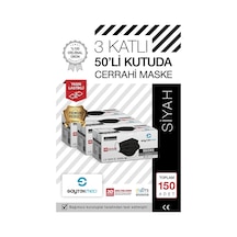 Saytekmed Meltblown Filtreli, Yassı İpli, 3 Katlı Siyah Maske (3 Kutu/150 Adet)