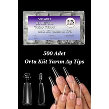 500 Adet Orta Küt Jel Destekli Yarım Ay Protez Tırnak Uzatma Tips Özel Saklama Kutusunda Orta-küt