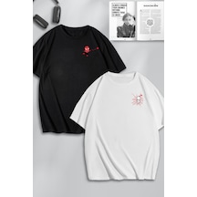 Unisex Erkek Kadın Spiderman Ve Kız Baskılı Sevgili Çift Kombini Tasarım Oversize T-shirt 2li Siyah Beyaz Mck0587 Siyah Beyaz