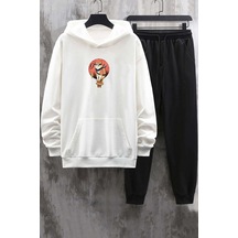 Uyguntarz Unisex Shinobi Kedi Baskılı Eşofman Takımı Beyaz