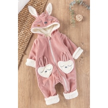 Babymod Tavşan Figürlü Kalpli Kışlık Welsoft Kadife Astronot Kız Bebek Tulum 001