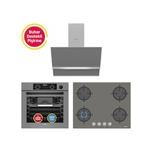 Simfer 0+10 Fonksiyon Steam Master 8246 Fırın + 3656 Ocak + 8740 Davlumbaz Buharlı Gri 3'lü Ankastre Set