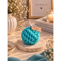 Mumelia Örgü Sıcaklığı - Doğal Soya Dekoratif Blok Mum - Büyük Boy - Turkuaz - 2'li