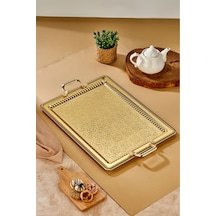 Cooker Metal Dikdörtgen Battal Boy Gold Sunum Tepsisi 60x40 Cm Ckr3544 Diğer