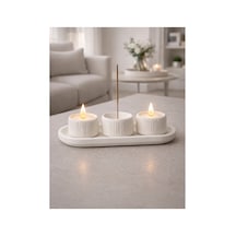 Modern Tütsülük Ve Mumluk 4 Lü Set 3d Baskı Dekoratif Ev & Masaüstü Aksesuarı Beyaz