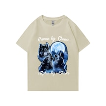 Flood Of Style İnsan Şansla Alfa Seçim Tarafından Kurt Grafik T-shirt Moda Hip Hop Vintage Kısa Kollu T-shir Bej