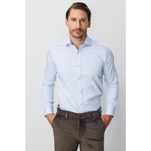 Igs Mavi Slim Fit Dar Kalıp Klasik Yaka Düz Uzun Kollu Cepsiz %100 Pamuk Non Iron Ütü İstemeyen Gömlek -23967