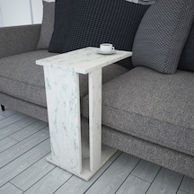 Pasific Home Single Çok Amaçlı Tekerlekli C Sehpa ,Koltuk Sehpası - Beyaz Mermer