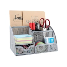 Ganzhoushop Ofis Mesh Masa Düzenleyici Çok Yönlü Kırtasiye Depolama Masaüstü Düzenleyici Kalemlik Çekmeceli, Gri