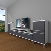 Decoraktiv Ekoflex On2 Mdf Krom Ayaklı Tv Ünitesi Tv Sehpası Beyaz - Antrasit
