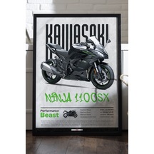 Kawasaki Ninja 1100 Sx Siyah Ahşap Çerçeveli Poster, Dekoratif Motosiklet Duvar Tablosu