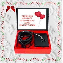 Carlino Sevgililer Günü Erkek Hediye Set Siyah Cüzdan- Kemer -tesbih Siyah