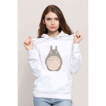 My Neighbor Komşum Totoro Baskılı Beyaz Kadın Kapşonlu Sweatshir (534764951)