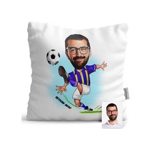 Kişiye Özel Futbolcu Sarı Lacivert Karikatür Saten Yastık - 1