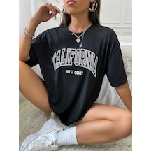 California West Coast Süprem T-shirt - Siyah Baskılı Oversize Bisiklet Yaka Kısa Kol Tişört Siyah