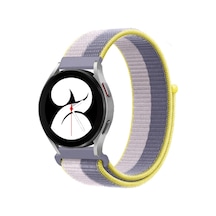 Galaxy Watch 4 Hasırlı Cırtcırtlı Kordon - Gri-beyaz Ahşap
