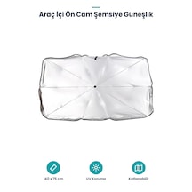Araç İçi Ön Cam Şemsiye Güneşlik - 140x75 Cm Gümüş