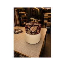 Özel Yuvarlak Hakiki Deri Puf Şıklığıyla Ortamın Havasını Değiştirir Krem Bordo Desenli - 878146392 Krem Bordo Desenli
