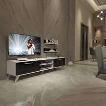 Decoraktiv Eko 4 Slm Dvd Retro Tv Ünitesi Tv Sehpası Beyaz - Siyah