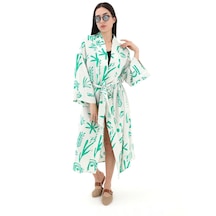 Baskılı Keten Kimono - Yeşil-yeşil
