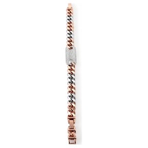 Sertifikalı 316l Çelik Rose Gold & Beyaz Gold Çift Renk Premium Zirkon Taşlı Plakalı Küba Zincir Kad Altın