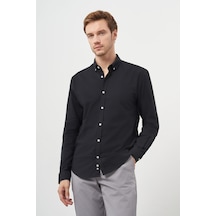 Morven Erkek Siyah Pamuk Trend Düğmeli Yaka Dynamic Fit Gömlek 25ms004006001 Siyah Siyah