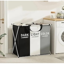 Orret Home 3 Bölmeli Katlanabilir Çamaşır Sepeti Siyah, Beyaz Ve Gri Renklerde, Dayanıklı Ve Şık Tasarım, Makinede Yıkanabilir Kumaşlı, Alüminyum Gövdeli, 64x42x58 Cm Boyutlarında Açık Bej
