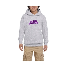 Zepplin Giyim Black Sabbath Purple Yazı Gri Çocuk Kapşonlu Sweatshirt Gri