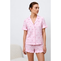 Kadın Premium Fırfırlı Pembe Pijama Takımı
