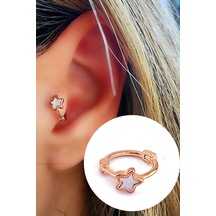 Sedef Taş Detaylı 925ayar Gümüş Üzerine Rose Altın Kaplama Yıldız Figürlü Tragus Kıkırdak Halka Piercing Altın