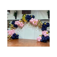 Krom Gold Gece Mavisi Ve Makaron Pembe Balon Zinciri 100 Adet Mix