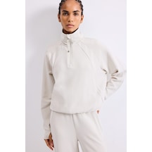 Defacto Yarım Fermuarlı Dik Yaka Waffle Sporcu Basic Sweatshirt I3631ax26aubg721 Bej-bg721