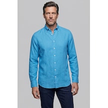 Bisse Mavi Regular Fit Keten Cepsiz Düğmeli Paşa Yaka Sedef Açık Gömlek Gmktn250011 D33 Açık Mavi