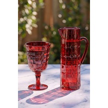 Akrilik Allegra Kırmızı 7 Parça Kadeh & Su Meşrubat Kahve Yanı Bardağı 450 Ml Ve Akrilik Allegra Kırmızı 1,5 Lt Sürahi Cam Değildir