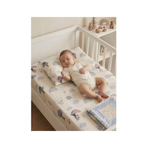 %100 Pamuk Bebek Lastikli Çarşaf Ve Yastık Kılıfı Takımı - Yağmur Ve Gökkuşağı Desenli 70x120 Cm Beyaz - 904891162