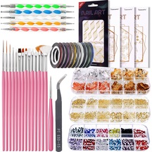 Vkemall Pembe Manikür Aleti Seti: 15 Fırça + 5 Çift Uç Nokta Kalemi + 4 Sticker + 2 Dekor Kutusu + Altın Folyo + 10 Renkli Tel + Pinzet
