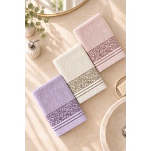 Botanical Garden Yaprak Desenli El Yüz Havlusu 50x90 Cm 3 Lü Set %100 Pamuk - Velvet Lilac Çok Renkli