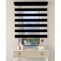 Siyah Bambu Etek Dilimsiz Zebra Stor Güneşlik Perde Siyah