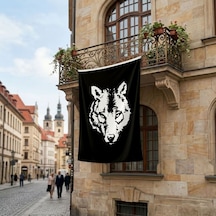 Siyah Bozkurt Mhp Bayrağı Premium Raşel Kumaş 150x225 Cm Diğer