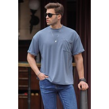 İndigo Erkek Cep Detaylı Oversize Tişört 6194-indigo İndigo