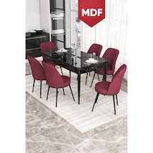 Masa Siyah Mermer Desen Sandalye Bordo