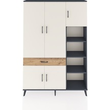 Arges Dolap 10 Raflı Tek Çekmeceli 5 Kapaklı 132x30x195 Antrasit-aytaşı/çam Aytası/atlas Çam