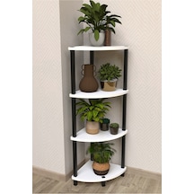 Flora 4 Raflı Moblen Çiçeklik Saksılık Balkon Bahçe Dekor Raf Stand-beyaz Beyaz