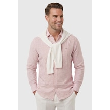 Rizzup Pembe Slim Fit Çizgili %100 Pamuk Erkek Gömlek Nefes Alan Şık Günlük Gömlek 2602626