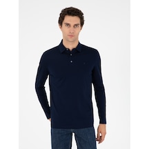Lacivert Regular Fit %100 Pamuk Polo Yaka Sweatshirt