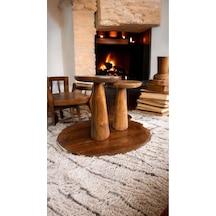 Wood Ahşap 2'li Set Konik Mantar Yan Sehpa Modern Fiskos / Açık Ceviz Renk / Zigon Sehpa Vernikli Açık Ceviz