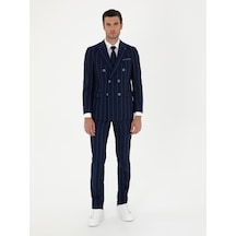 Cacharel Lacivert Slim Fit Çizgili Yün Takım Elbise