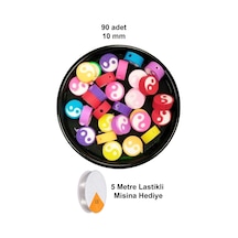 90 Adet 10 Mm Polimer Kil Fimo Boncuk Takı Bileklik + 5 Metre Lastikli Misina Hediye - Renkli Yin Yang